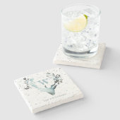 Winter Deer Silver Blue Monogram Kerstmis Stenen Onderzetter (Zijkant)