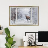 Winter Deer White Bay Window Illusion Poster (Thuiskantoor)