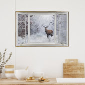 Winter Deer White Bay Window Illusion Poster (Keuken)
