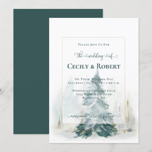 Winter dennen boom decoratieve belettering bruilof kaart