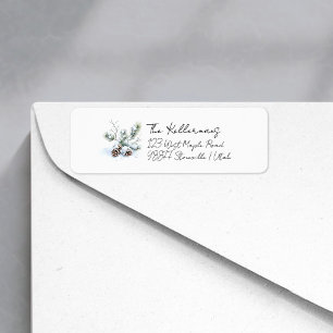 winter dennenappels watercolor script adres etiket