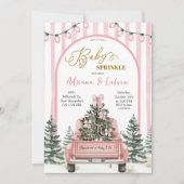 Winter dennenbomen Coquette strik roze baby sprink Kaart (Voorkant)