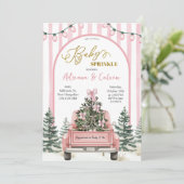 Winter dennenbomen Coquette strik roze baby sprink Kaart (Staand voorkant)