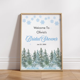 Winter Dennenbomen Sneeuwvlokken Bruiloft Feest We Poster