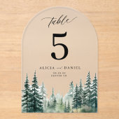 Winter dennenboom berg bruiloft tafel nummer acryl uitnodigingen (Voorkant)