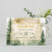 Winter Dennenboom Bos Monogram Save The Date Folie Uitnodiging (Staand Voorkant)