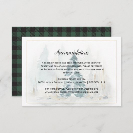 Winter Dennenboom Buffalo Plaid Trouwdag Informatiekaartje (Voorkant / Achterkant)