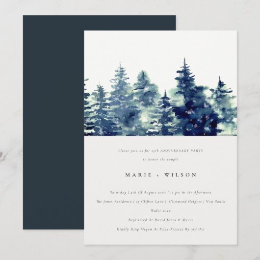 Winter Dennenbos Sneeuwval Elk Jaar Jubileum Kaart (Voorkant / Achterkant)