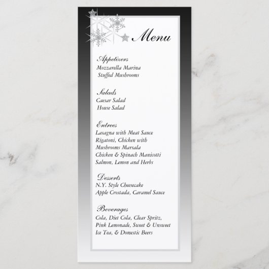 Winter Diamond Wedding Menu Labels (Voorkant)