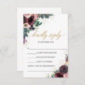 Winter diep rood marsala mauve rozen goud geometri RSVP kaartje (Voorkant / Achterkant)