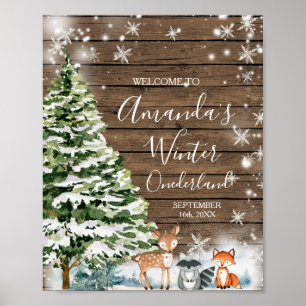 Winter Dier Hout Sneeuwvlokken ONEderland Verjaard Poster
