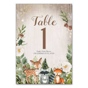 Winter Dieren Woodland Table Number Baby shower Kaart