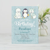 Winter Dierendag Uitnodiging Beer Fox Penguin (Staand voorkant)