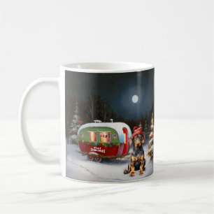 Winter Dobermann Caravan Kerst Avontuur Koffiemok