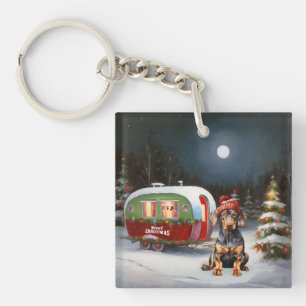 Winter Dobermann Caravan Kerstavontuur Sleutelhanger