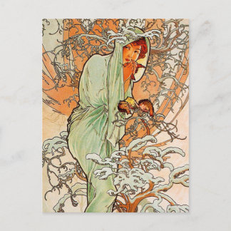  winter door Alphonse Mucha Briefkaart