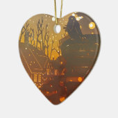 Winter dorpsnachtelijke scène keramisch ornament (Links)