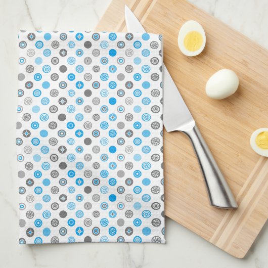 Winter Dot Pattern Wit Blauw Grijs Keuken Handdoek (Quarter Fold)