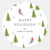 Winter Downhill Ski Pattern Ronde Sticker (Voorkant)
