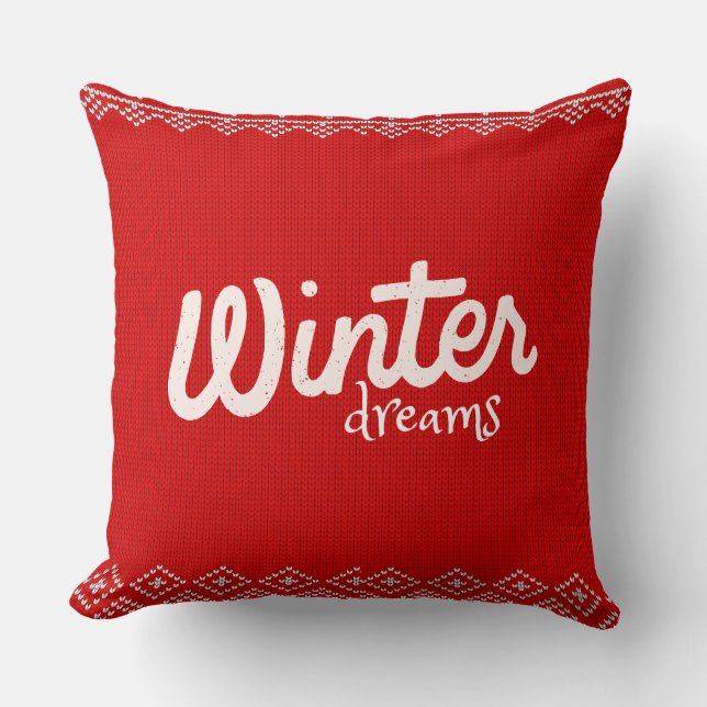 Winter Dreams Knitted Pattern – Cozy Red Holiday D Kussen (Voorkant)