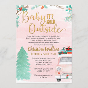 Winter Drive by Baby Shower Invitting for Girls Kaart