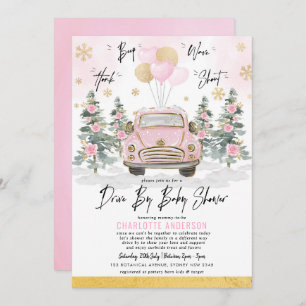 Winter Drive by Baby shower Pink Gold Floral Car Kaart