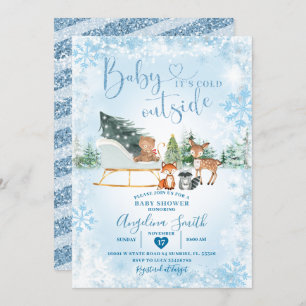 Winter droomblauw Snowflake Sleigh Baby shower Kaart