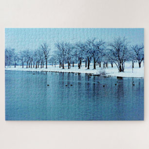 Winter Duck Pond Scene 1014 Piece Puzzle Legpuzzel