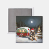 Winter Duitse Herder Caravan Kerstavontuur Magneet (Voorkant / Achterkant)