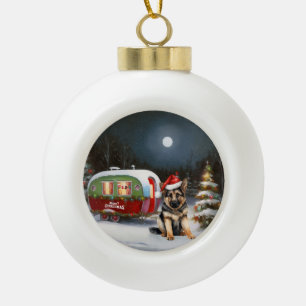 Winter Duitse Herderswagen Kerstavontuur Keramische Bal Ornament