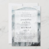Winter Dusty Blue Mountain Minimalist Wedding Kaart (Voorkant)