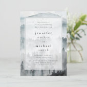 Winter Dusty Blue Mountain Minimalist Wedding Kaart (Staand voorkant)