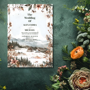 Winter Dusty Blue Mountain Minimalist Wedding Kaart