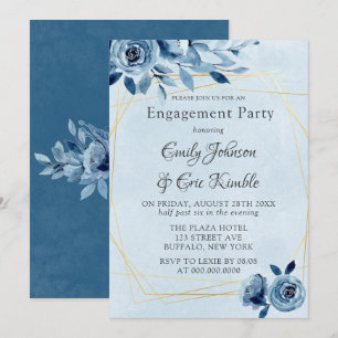 Winter Dusty Blue Navy Oleander Engagement Party Kaart