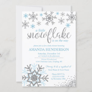 Winter Dusty Blue Snowflake Baby shower Kaart