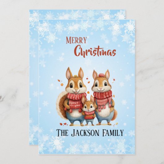 Winter Eekhoorn familie met sjaals Feestdagenkaart (Voorkant / Achterkant)