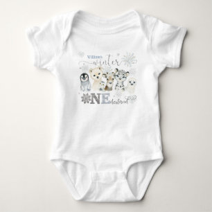 Winter Eénderland Arctische Dieren Blauw 1e Verjaa Romper