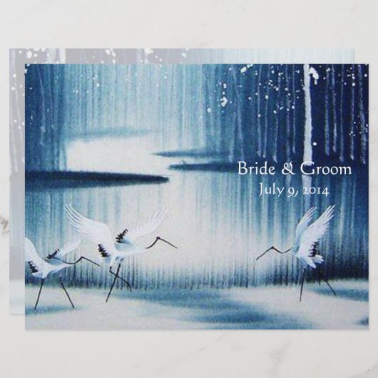 Winter Egrets Folded Wedding Programme (Voorkant / Achterkant)