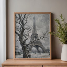 Winter Eiffeltoren Boomtakken Kunst