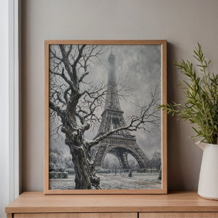 Winter Eiffeltoren Boomtakken Kunst Canvas Afdruk