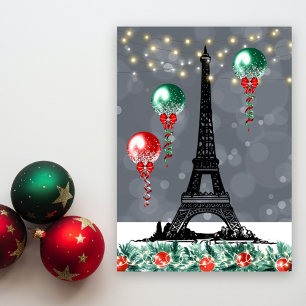 Winter Eiffeltoren, kerstballonnen, nacht Feestdagen Kaart