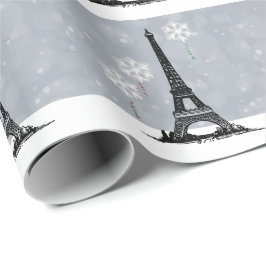 Winter Eiffeltoren, Snowflake-ballonkerst Cadeaupapier