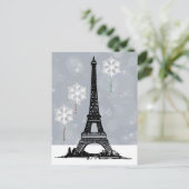 Winter Eiffeltoren, Snowflake-ballonkerst Feestdagenkaart (Staand voorkant)