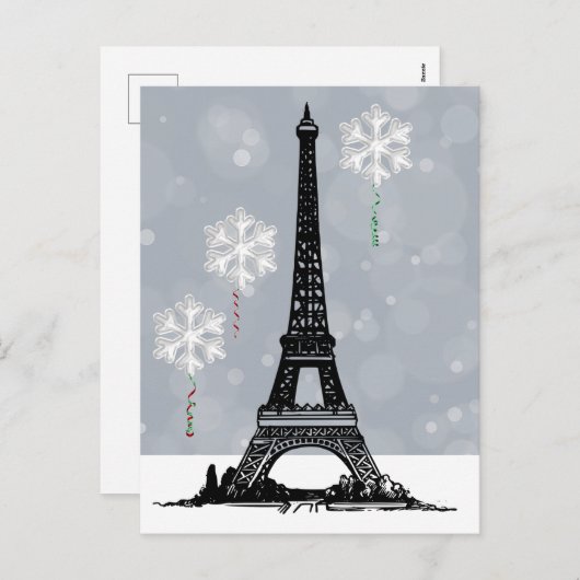 Winter Eiffeltoren, Snowflake-ballonkerst Feestdagenkaart (Voorkant / Achterkant)