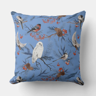 Winter Einde van de Dag Zangvogels Uilen Dennentak Kussen