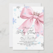 Winter Elegant Pink Bow Baby Shower Kaart (Voorkant)