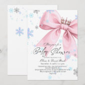 Winter Elegant Pink Bow Baby Shower Kaart (Voorkant / Achterkant)