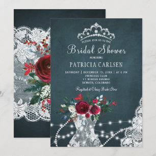 Winter elegante rustieke bloemrijke chic bruidssho kaart