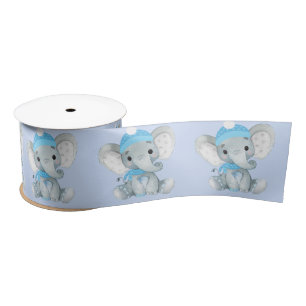 Winter Elephant Blue boy Satin Ribbon Stool Bow Lint