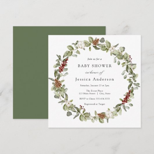 Winter Eucalyptus Baby Shower Uitnodiging (Voorkant / Achterkant)